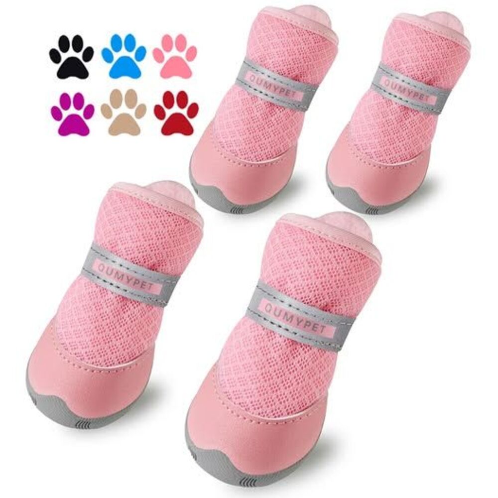 QUMY 4PCS Dog Shoes for Small Dogs, Paw Protectors for Hot Summer Pavement